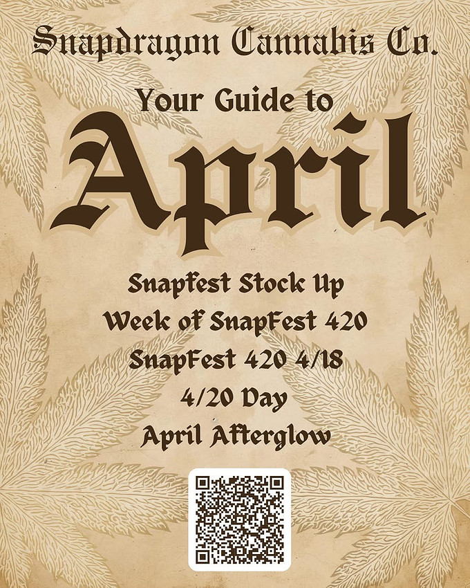 Snapfest 420 2026 hosted by Snapdragon Cannabis Co. Saturday April 18th 2028. Miller Park. Live Music. Vendors. Food Trucks